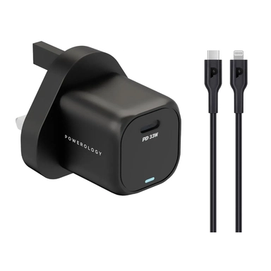 Powerology GAN PD CHARGER 33W C-LIGHTNING CABLE 1.2M BLACK