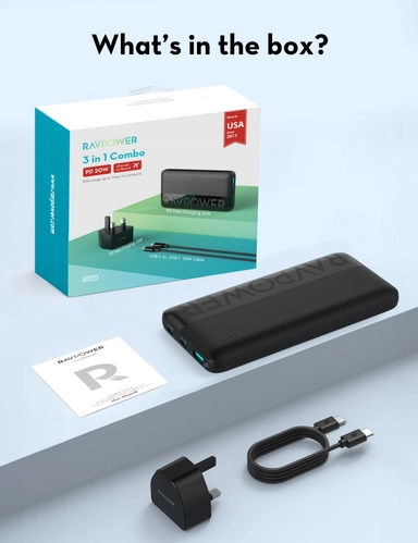 راف باور، باور بانك 10K PB1228، شاحن جداري PC1041، كابل CB1021