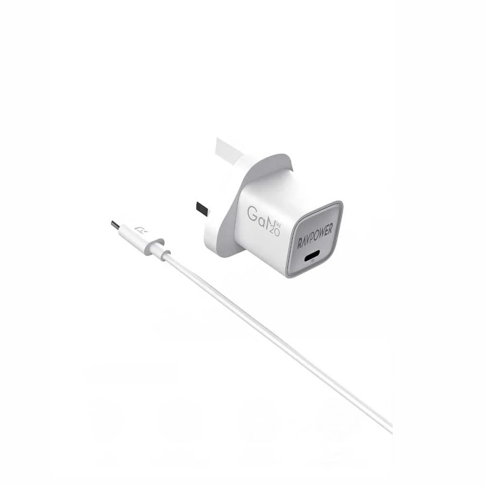 Ravpower ,Wall Charger ,20W ,USB-C ,C-C Cable ,White - RP-PC1057
