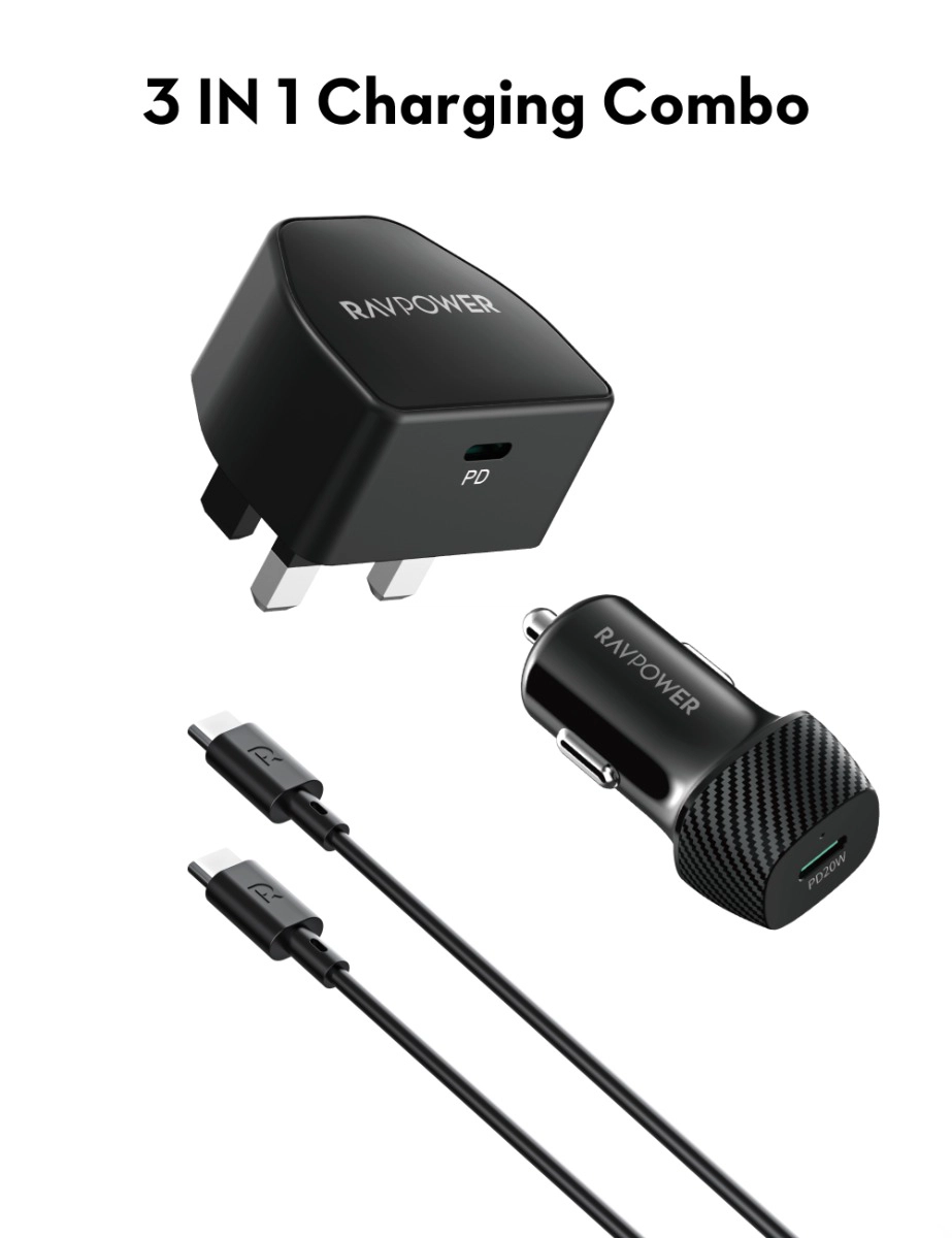 راف باور، شاحن جداري PC1041، شاحن سيارة VC1017، كابل CB1021