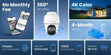 Reolink Argus PT Ultra 4K 8MP Wireless Outdoor Pan & Tilt 360° Solar & Battery Security Camera, White - BWPT4K04