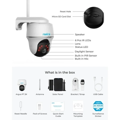 Reolink Argus Series B430 Wireless Outdoor Pan & Tilt Solar Battery Security Camera, 5MP 2K+, White - BWPT2K05SP