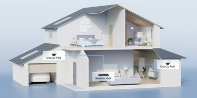 كاميرا مراقبة ريولينك Duo 2V PoE سلكي PoE خارجية مزدوجة العدسة مقاومة للتخريب، 8 ميجابكسل 4K، رؤية بانورامية 180°، ابيض - PCDUOB4K03