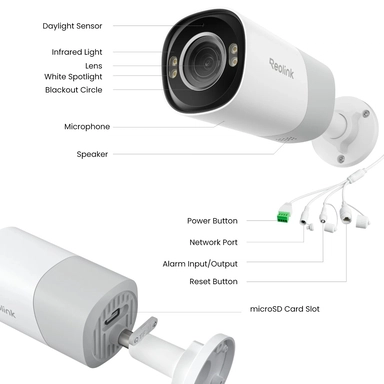 Reolink RP-PCB8MZ Wired PoE Outdoor Bullet Security Camera, 4K 8MP, 5× Optical Zoom, White - PCRPB4K02
