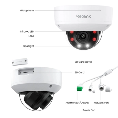 Reolink RP-PCV8MZ Wired PoE Outdoor Vandal-Proof Dome Security Camera, 4K 8MP, 5× Optical Zoom, White - PCRPD4K02