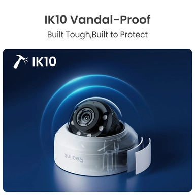 Reolink RP-PCV8MZ Wired PoE Outdoor Vandal-Proof Dome Security Camera, 4K 8MP, 5× Optical Zoom, White - PCRPD4K02