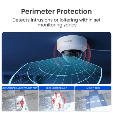 Reolink RP-PCV8MZ Wired PoE Outdoor Vandal-Proof Dome Security Camera, 4K 8MP, 5× Optical Zoom, White - PCRPD4K02