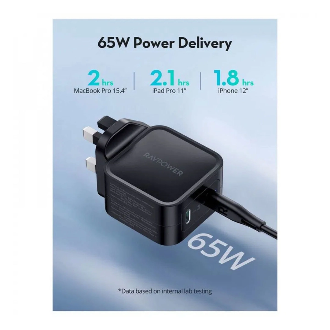 Ravpower Pc145 65W Pd Pioneer 2-C Ports Wall Charger Black