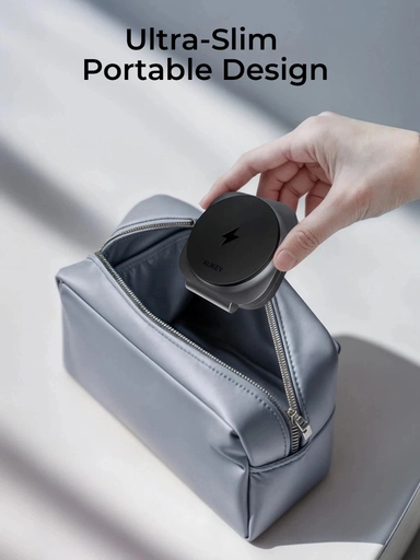 اوكي، شاحن لاسلكي مغناطيسي 2 في 1 قابل للطي، 15 واط, رمادي