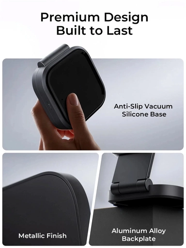 اوكي، شاحن لاسلكي مغناطيسي 2 في 1 قابل للطي، 15 واط, رمادي