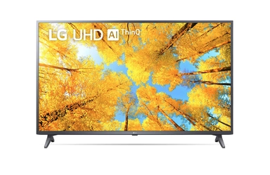 تلفزيون فائق الوضوح (UHD) من إل جي بدقة 4K مقاس 50 بوصة من السلسلة UQ7500، مع HDR (النطاق الديناميكي العالي) النشط 4K لتصميمات شاشة السينما وتقنية AI ThinQ للتلفزيون الذكي بنظام التشغيل WebOS, 50UQ75006LG