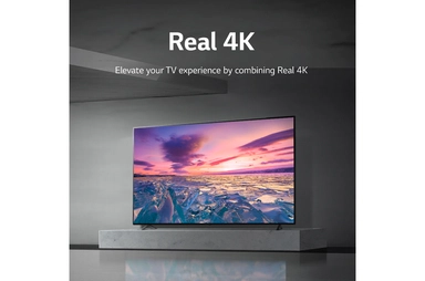 تلفزيون فائق الوضوح (UHD) من إل جي بدقة 4K مقاس 50 بوصة من السلسلة UQ7500، مع HDR (النطاق الديناميكي العالي) النشط 4K لتصميمات شاشة السينما وتقنية AI ThinQ للتلفزيون الذكي بنظام التشغيل WebOS, 50UQ75006LG