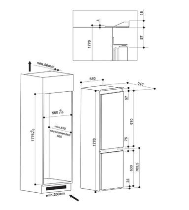 Ariston built in fridge freezer, 9.1 cu.ft, BCB 7030 F 60HZ