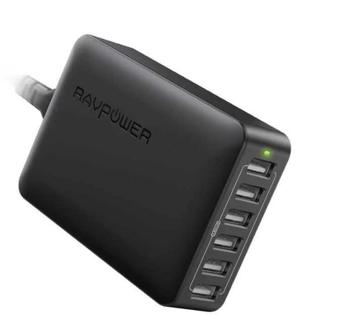 راف باور، شاحن مكتبي USB بـ6 منافذ، بقدرة 60 واط / 12 أمبير، أسود