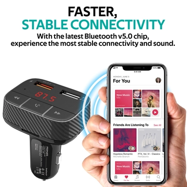 Promate Bluetooth v5 Car FM Modulator Charger 3 Ports Black
