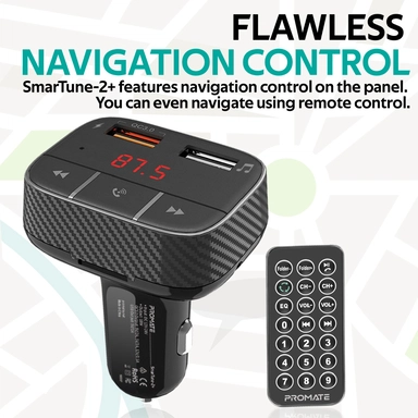 Promate Bluetooth v5 Car FM Modulator Charger 3 Ports Black