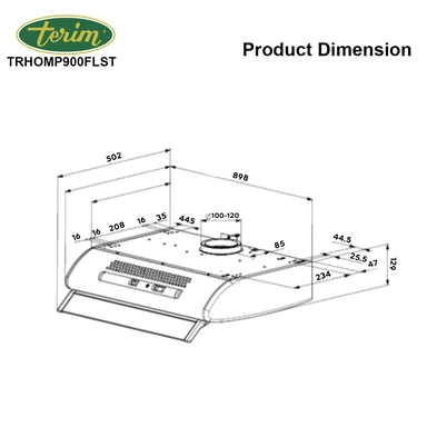 Terim Horizontal Hood, 89.8 cm, Italian, Steel - TRHOMP900FLST