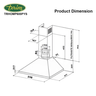 Terim Pyramid Hood ,59.8 cm ,Italian ,Steel ,TRHOMP600PYS