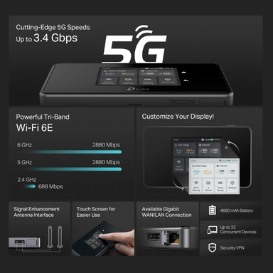 تي بي لينك ماي فاي، 5G / واي فاي 6E، اسود - M8550