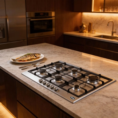 سطح تيرم 90.9 سم 6 عيون غاز إيطالي استيل زهر TRMBHGG90G6BCI