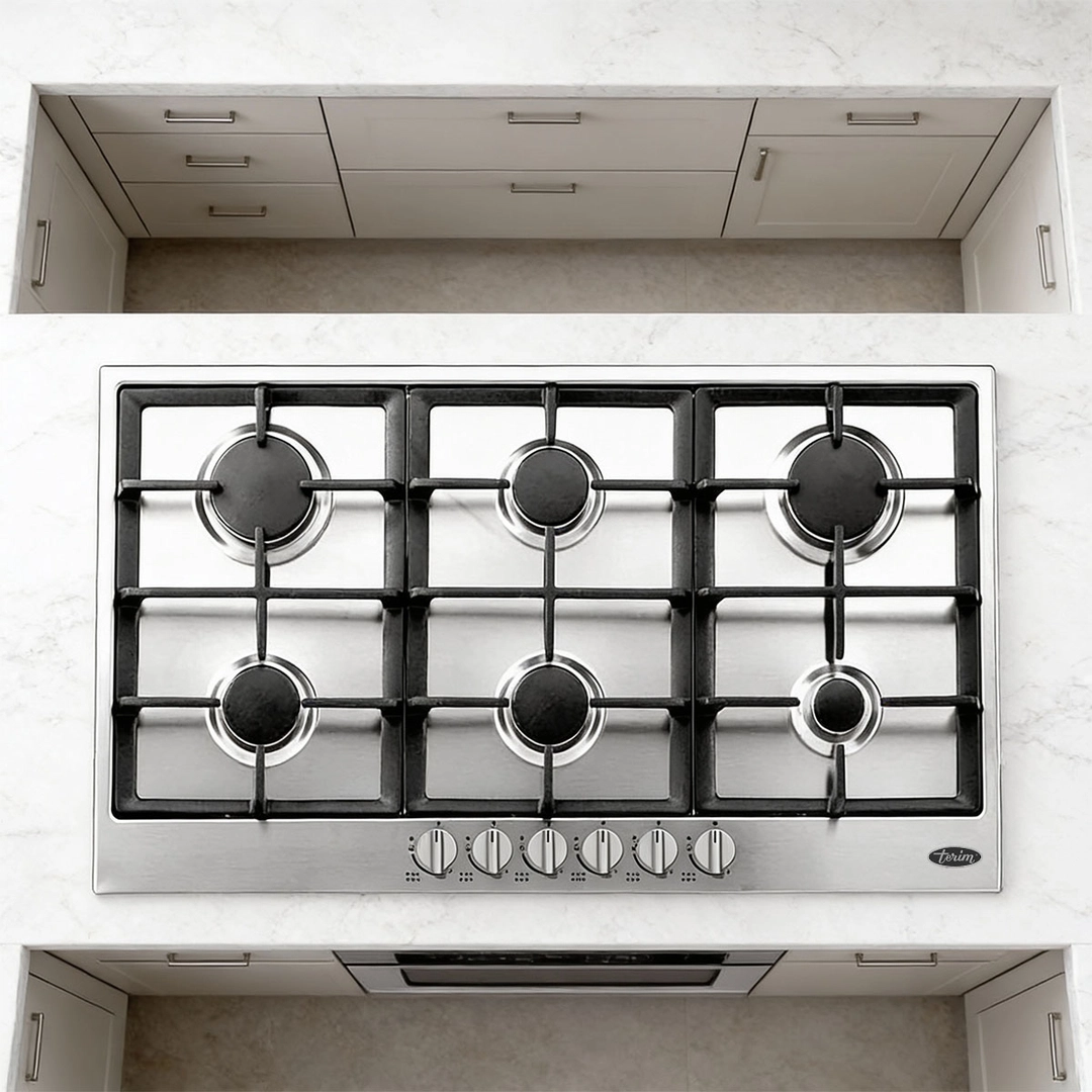 سطح تيرم 90.9 سم 6 عيون غاز إيطالي استيل زهر TRMBHGG90G6BCI