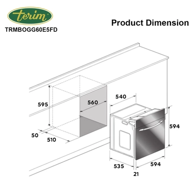 فرن تيرم بلت إن كهرباء 59.4 مروحة 5 وظائف إيطالي ,TRMBOGG60E5FD