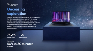 أسوس ﭬيفو بوك برو 15 OLED ألترا 9 285H، 24GB، 2TB، 15.6"، W11 رمادي