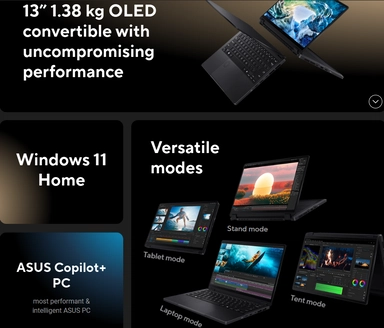 أسوس رايزن AI 9 HX 370 RTX™ 4050 32GB 1TB SSD 13.3" W11 أسود