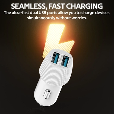 Promate 3.4A Car Charger With Dual USB Ports White