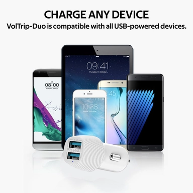 Promate 3.4A Car Charger With Dual USB Ports White