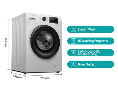 Hisense front load washing machine, 9 kg, 15 programs, 75% dryness, WF1V941BS