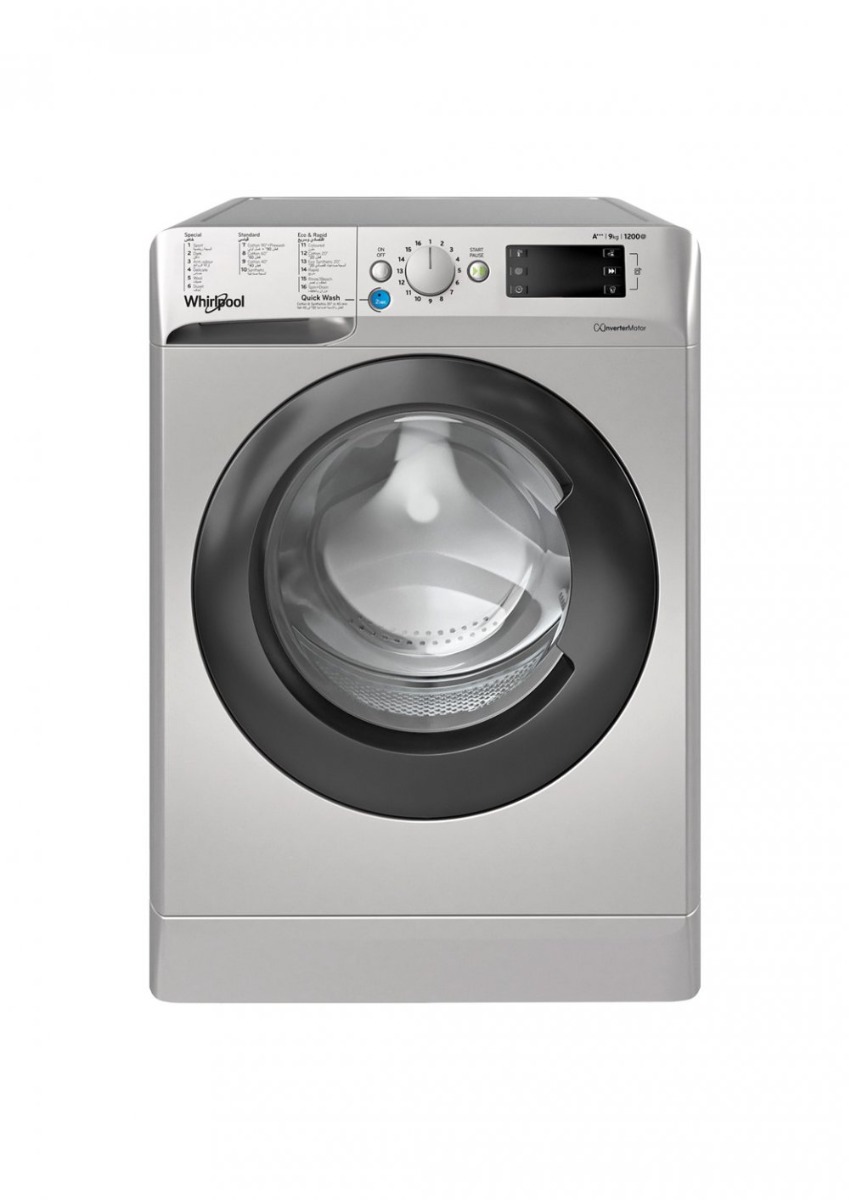 Whirlpool automatic washing machine, 9 kg, front, silver, WMX91200S60HZ