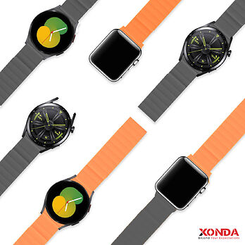 زوندا، سوار معصم مغناطيسي للساعة الذكية مزدوج الوجة (41/40/38)، برتقالي/رمادي