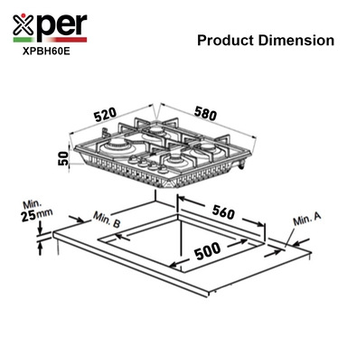 Xper Built-in electric surface, 58 cm, Turkish steel, XPBH60E