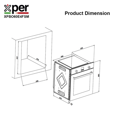 فرن اكسبير بلت إن كهرباء 59 سم 4وظائف استيل XPBO60E4FSM