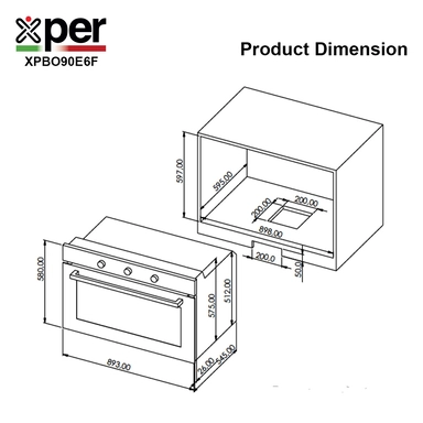 Xper Built-in electric oven, 89.3 cm, steel fan, XPBO90E6F