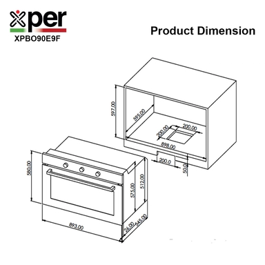 Xper Built-in electric oven, 89.3 cm, steel fan, XPBO90E9F
