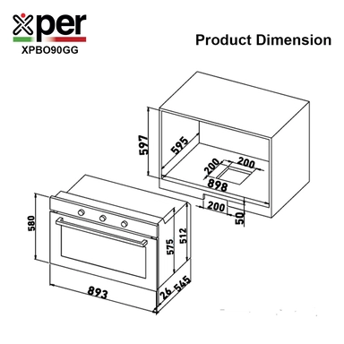 فرن اكسبير بلت إن غاز 89.3 سم تركي  استيل XPBO90GG