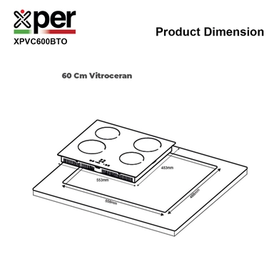 Xper Built-in Electric Ceramic Hob, 55.3 cm, 4 Burners, Touch, Black – XPVC600BT