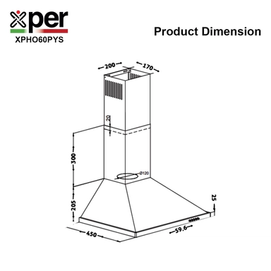 شفاط اكسبير هرمي 59.6 سم  تركي استيل XPHO60PYS