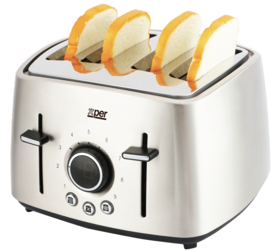 Xper 4 Slice 9 Settings Steel Toaster, Toaster, 4 Slices, 1600 W, Steel - XPTO-888