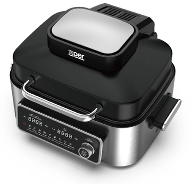 قلاية هوائية اكسبير رقمي وشواية، 6 لتر، 1600 واط، ستيل – XPAFG-708