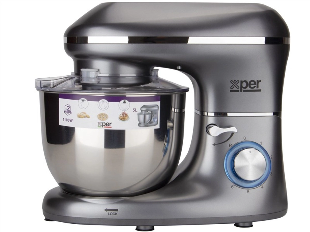 Xper Stand Mixer With Attachments, 5L, 1100W, Silver – XPSM-900-20MG