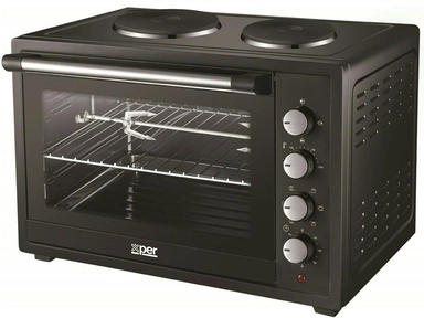 Xper electric oven 60 liters, and 2 burners, nonstick, grill, fan, XPO60L