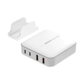 موماكس، شاحن سطح المكتب، 4 منافذ 100 واط من ون بلاج، شحن سريع، ابيض