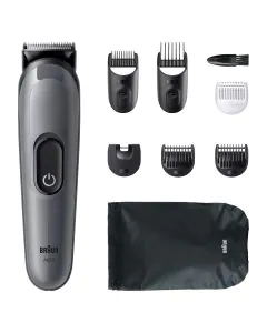  ماكينة تشذيب للحية والشعر براون سلسلة 3 متعددة الاستخدامات 8 في 1، جاف ورطب، رمادي - AIO3540
