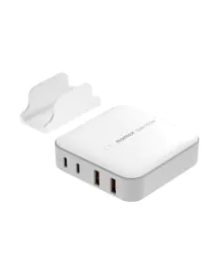 موماكس، شاحن سطح المكتب، 4 منافذ 100 واط من ون بلاج، شحن سريع، ابيض