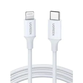 يوجرين , كابل بيانات للشحن والمزامنة من USB-C إلى Lightning بطول 1 متر , أبيض