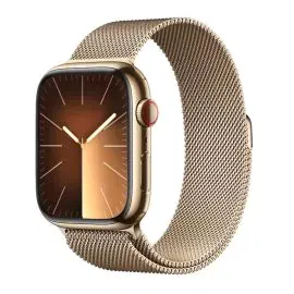 أبل ساعه الجيل التاسع ستانلس 45 ملم اتصال جي بي اس ، سوار ذهبي