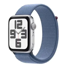 أبل ساعة إس إي الجيل الثاني 44 مللي جي بي إس، سوار رياضي ، غطاء فضي، سوار أزرق